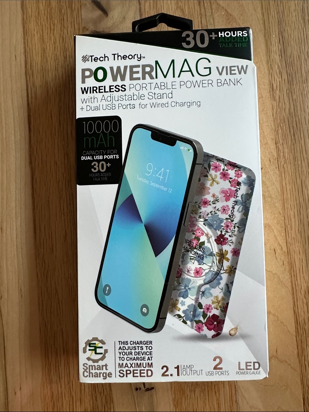 Theory PowerMag View Floral Wireless Power Bank - White with Pink & Blue Flowers